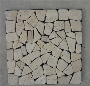 New Design Beige Tumbled Random Shape Travertine Removable Mosaic