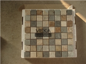 Slate Mosaic Tiles, Tumbled Brick Linear Strip Brick Mosaics,Split Face Mosaic Pattern for Wall Floor,Inside Outside Decoration
