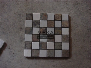 White and Rustic Slate Mosaic Tiles,Tumbled Brick Linear Strip Brick Mosaics,Split Face Mosaic Pattern for Wall Floor,Inside Outside Decoration