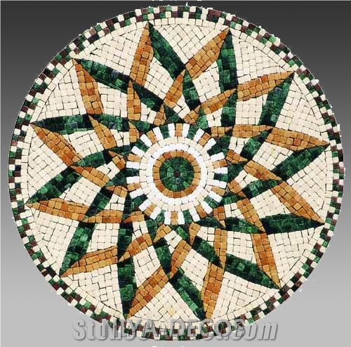 China Dark Emperador Marble with Crema Marfil/ Beige Cream Marble Mosaic Madellion for Floor Covering,Mosaic Pattern Tiles