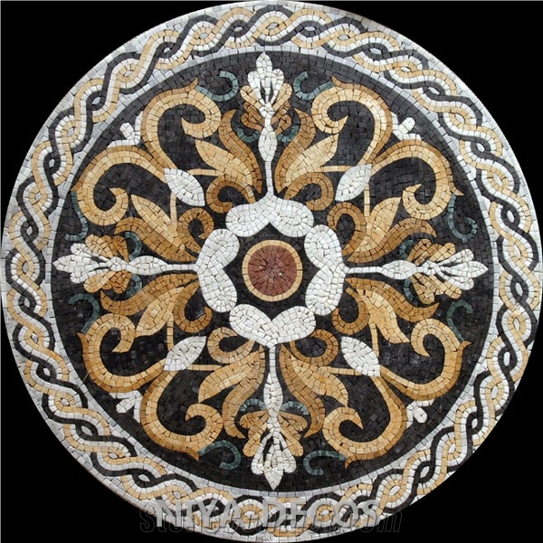 China Dark Emperador Marble with Crema Marfil/ Beige Cream Marble Mosaic Madellion for Floor Covering,Mosaic Pattern Tiles