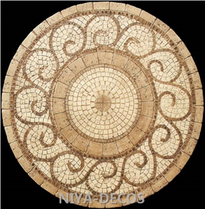 China Dark Emperador Marble with Crema Marfil/ Beige Cream Marble Mosaic Madellion for Floor Covering,Mosaic Pattern Tiles
