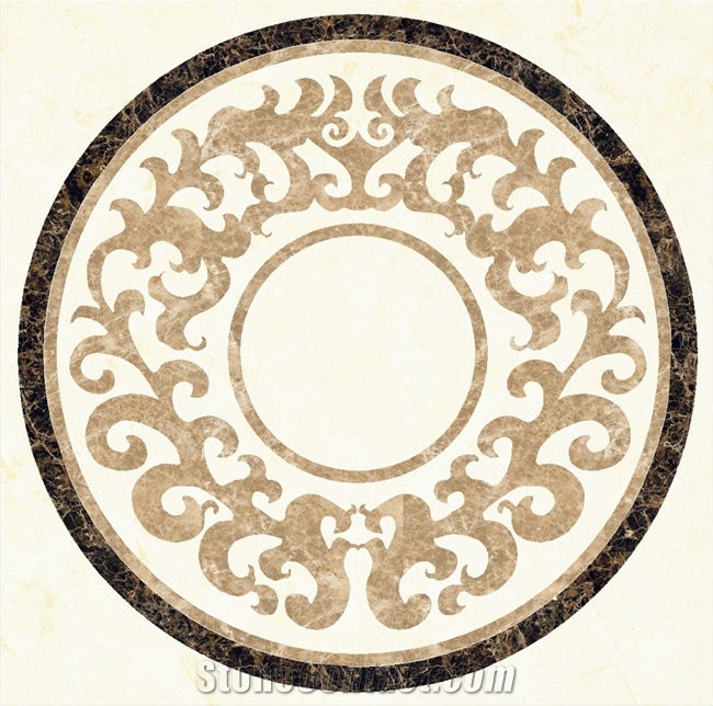 Crema Marfil Marble with Dark Emperador Marble Floor Round Madellion Tiles, Spain Beige Marble & Brown Marble Pattern
