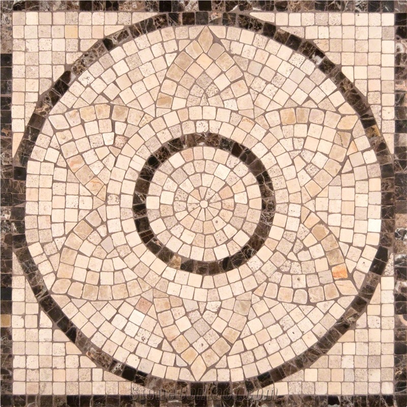 Crema Marfil Marble with Dark Emperador Marble Floor Round Madellion Tiles, Spain Beige Marble & Brown Marble Pattern