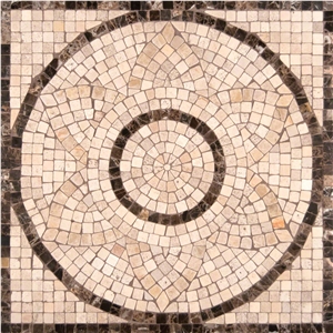 Crema Marfil Marble with Dark Emperador Marble Floor Round Madellion Tiles, Spain Beige Marble & Brown Marble Pattern