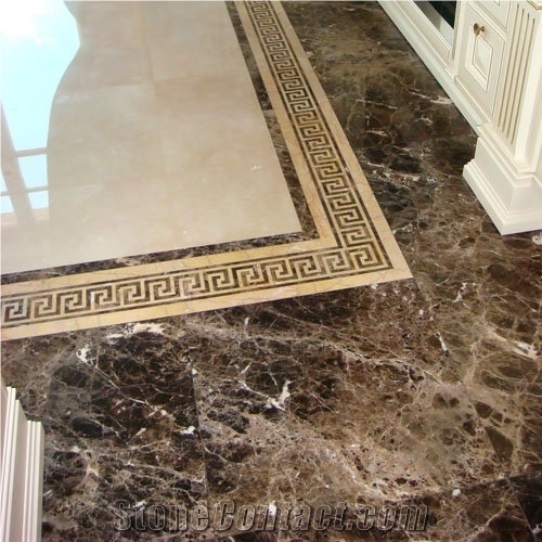 Crema Marfil Marble with Dark Emperador Marble Floor Round Madellion Tiles, Spain Beige Marble & Brown Marble Pattern