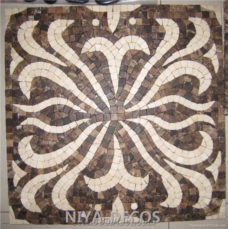 Imperial Green Marble with Cream Marfil Marble Mosaic Medallion Pattern for Flooring Covering & Patio Round Mosaic Medallions