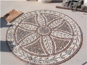 Imperial Green Marble with Cream Marfil Marble Mosaic Medallion Pattern for Flooring Covering & Patio Round Mosaic Medallions