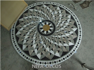 Imperial Green Marble with Cream Marfil Marble Mosaic Medallion Pattern for Flooring Covering & Patio Round Mosaic Medallions
