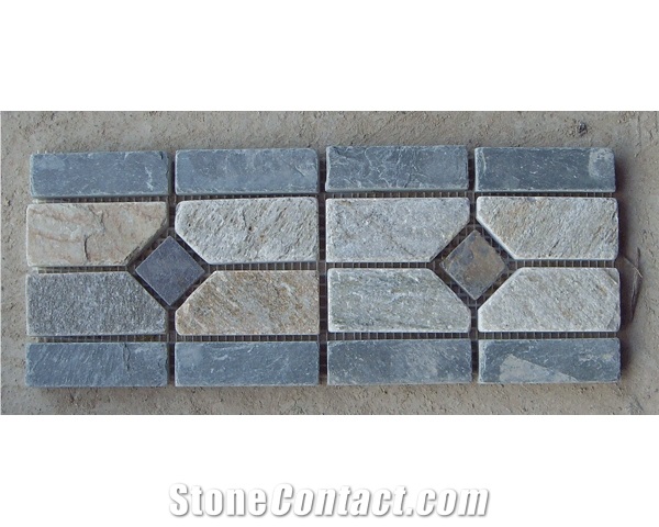 Linear Strips Slate Mosaic for Shower Wall