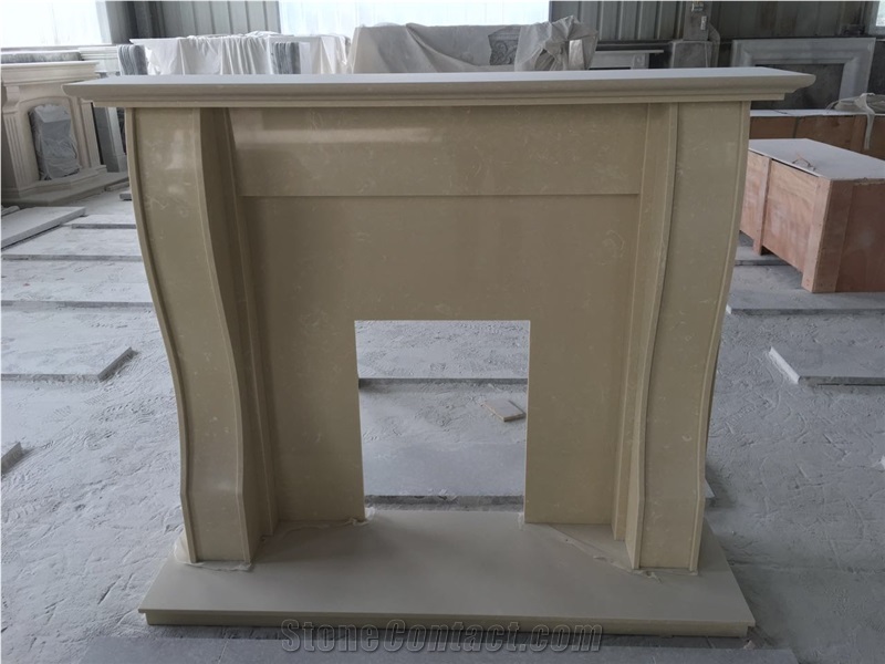 Beige Limestone Fireplace Mantel