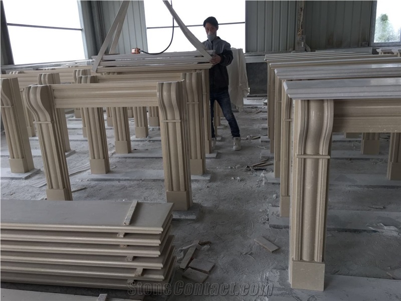 Beige Limestone Fireplace Mantel