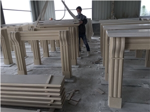 Beige Limestone Fireplace Mantel