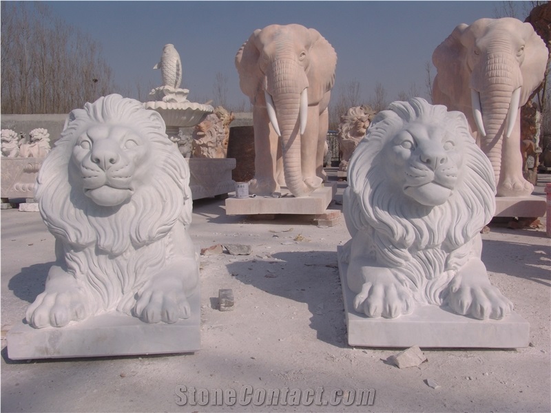 Lion Sculpture Statue, Kerman Pink Marble Statues