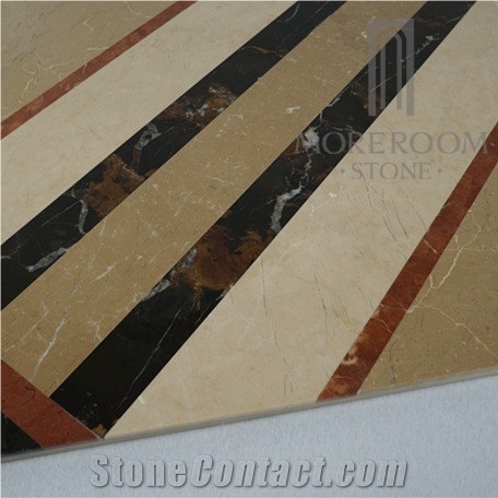 Australia Queensland Golden Beige Composited Marble Floor Tile Waterjet Composited Medallion