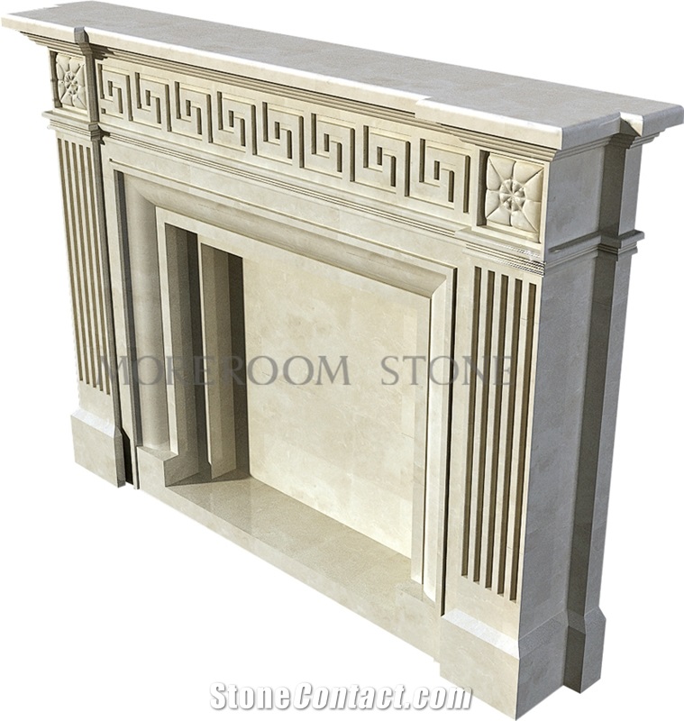 Chinese Factory Beige Marble Fireplace Design Ideas, Natural Stone Fireplace Decorating, Fireplace Insert, Marble Fireplace, Marble Medallion Fireplace