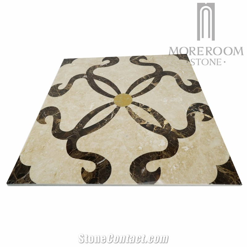 Crema Marfil Marble Medallion Flooring,Water-Jet Pattern