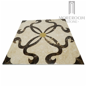 Crema Marfil Marble Medallion Flooring,Water-Jet Pattern