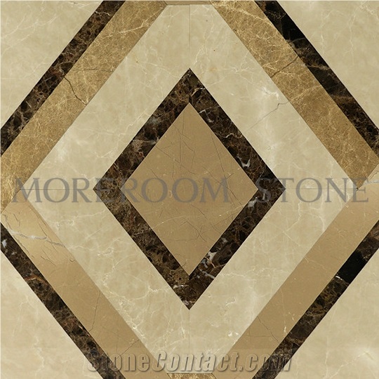 Emperador Light Marble Floor Medallions Tiles, Water Jet Marble Designs Luxury Design Living Room Decor, Burdur Beige Marble Floor Medallions