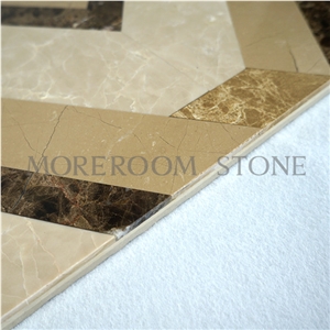 Emperador Light Marble Floor Medallions Tiles, Water Jet Marble Designs Luxury Design Living Room Decor, Burdur Beige Marble Floor Medallions