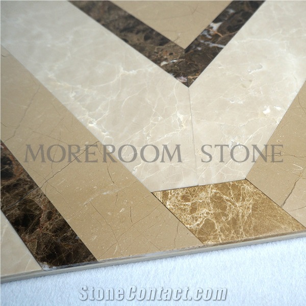 Emperador Light Marble Floor Medallions Tiles, Water Jet Marble Designs Luxury Design Living Room Decor, Burdur Beige Marble Floor Medallions