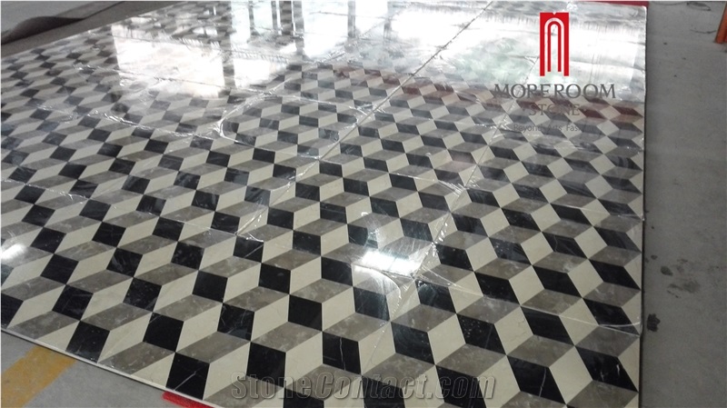 Marble Cube Medallion Tile Marble Tiling for Floor