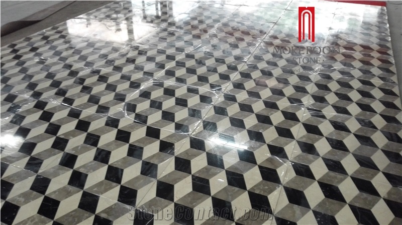 Marble Cube Medallion Tile Marble Tiling for Floor