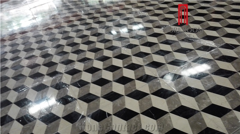 Marble Cube Medallion Tile Marble Tiling for Floor