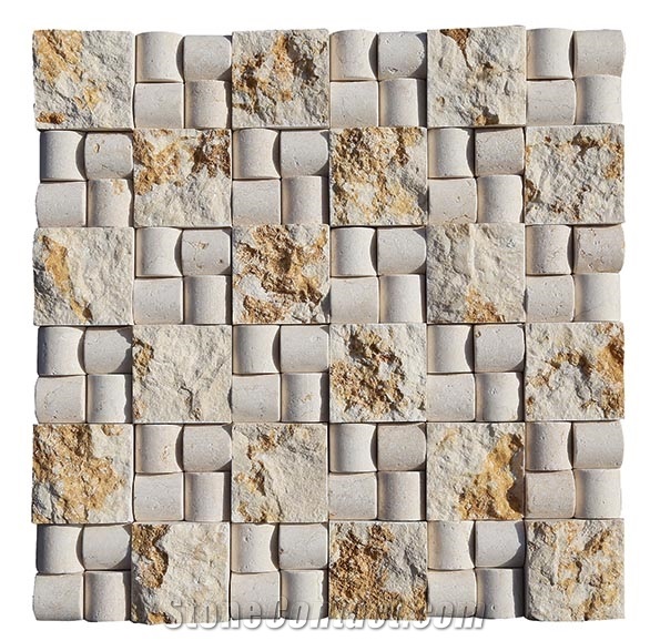 Yh004 Beige Limestone Mosaic Pattern,Split Face Mosaic Patio for Walling