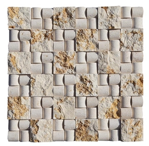 Yh004 Beige Limestone Mosaic Pattern,Split Face Mosaic Patio for Walling