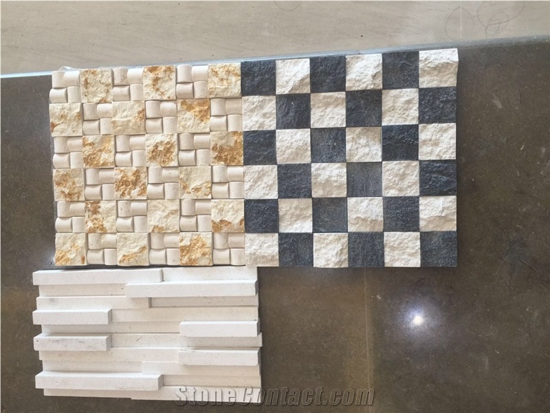 Yh004 Beige Limestone Mosaic Pattern,Split Face Mosaic Patio for Walling