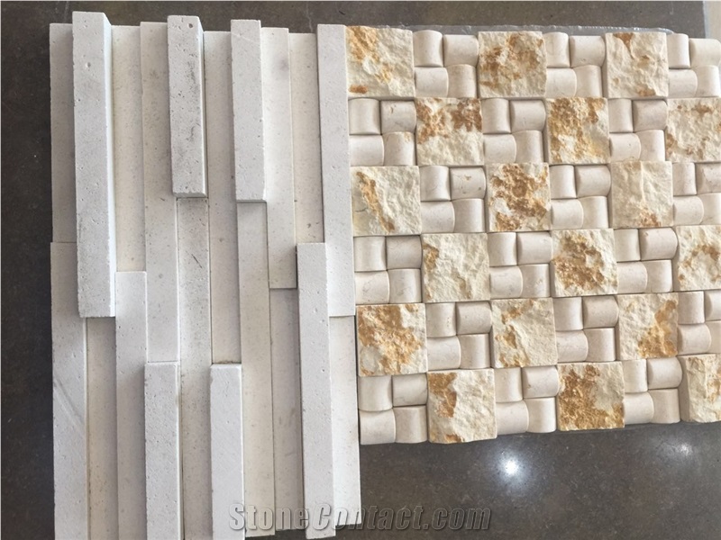 Yh004 Beige Limestone Mosaic Pattern,Split Face Mosaic Patio for Walling