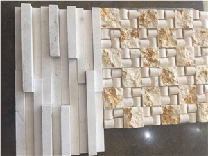 Yh004 Beige Limestone Mosaic Pattern,Split Face Mosaic Patio for Walling