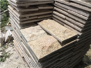 Chinese Yellow Granite Mushroomed Stone, Natural Rusty Yellow Granite Mushroomed Cladding for Wall Decoration, Xiamen Winggreen Manufacturer
