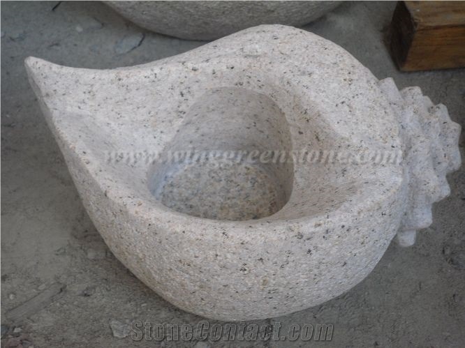 G682 Yellow Granite Sea Snail Sculptures, Sea Snail Stone Carving, Sea Snail Statue for Garden Decoration, Winggreen Stone