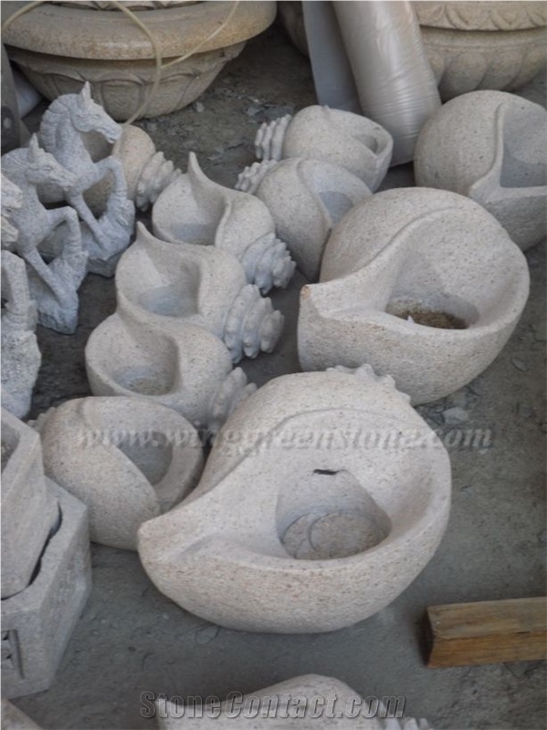 G682 Yellow Granite Sea Snail Sculptures, Sea Snail Stone Carving, Sea Snail Statue for Garden Decoration, Winggreen Stone