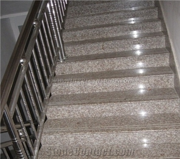 G687 Chinese Red Color Granite for Stair & Step, Peach Blossom Red Granite Riser, Staircase
