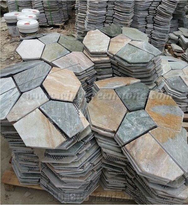Hot Sale High Quality Rusty Slate Irregular Shape Flagstone Pavers/Random Flagstone/Meshed Paver Stone for Floor & Wall Cladding Pavers