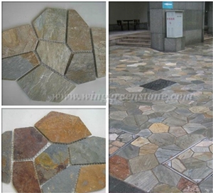 Hot Sale High Quality Rusty Slate Irregular Shape Flagstone Pavers/Random Flagstone/Meshed Paver Stone for Floor & Wall Cladding Pavers