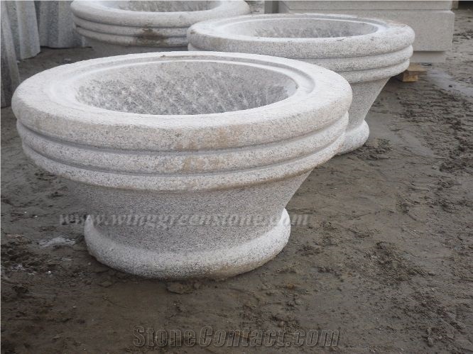 Light Grey Granite Flower Pot,Outdoor Planters,Flower Vases