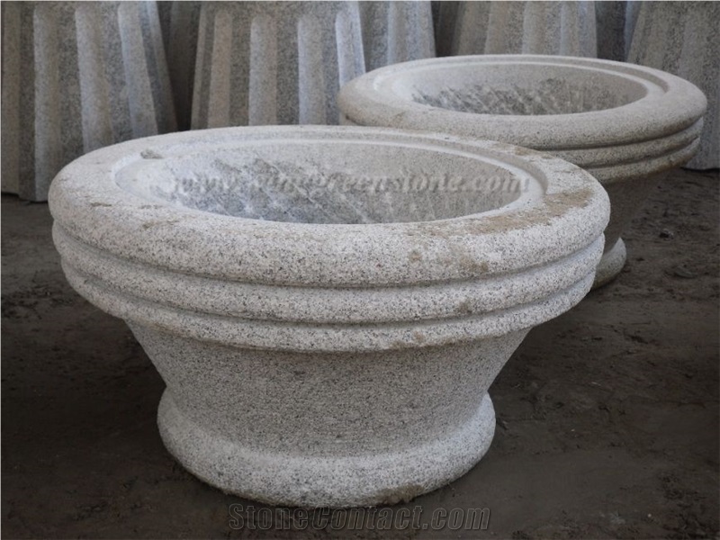 Light Grey Granite Flower Pot,Outdoor Planters,Flower Vases