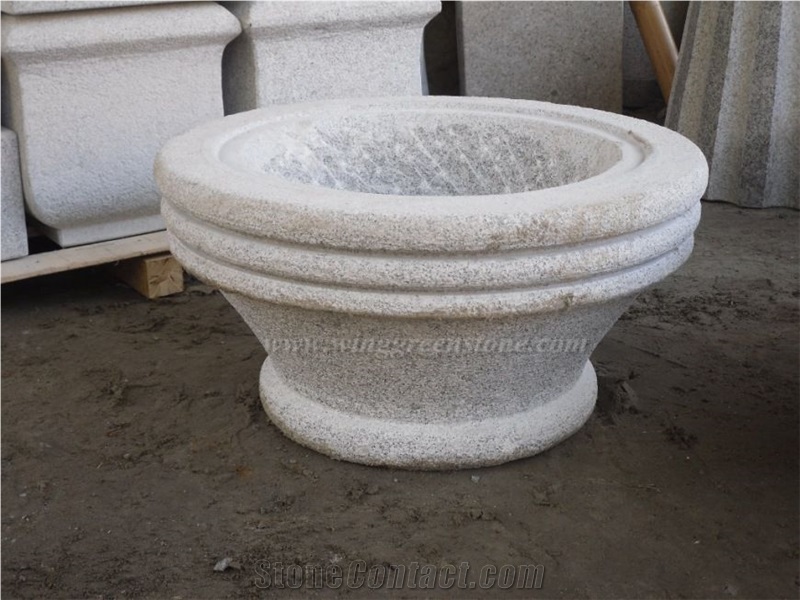Light Grey Granite Flower Pot,Outdoor Planters,Flower Vases