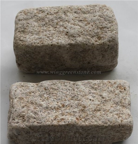 Popular G682 Yellow Granite Cubes, Rusty Yellow Granite Cobble Stone, Tumbled Giallo Rusty Granite Paving Sets, Tumbled Stone Pavers for Garden and Driveway Paving, Xiamen Winggreen Manufacturer