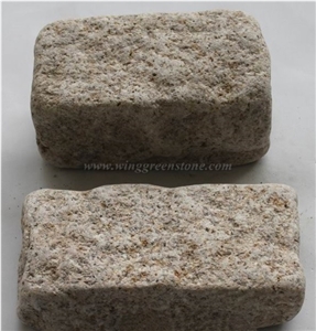 Popular G682 Yellow Granite Cubes, Rusty Yellow Granite Cobble Stone, Tumbled Giallo Rusty Granite Paving Sets, Tumbled Stone Pavers for Garden and Driveway Paving, Xiamen Winggreen Manufacturer