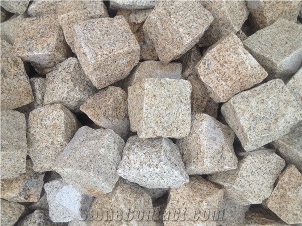 Yellow Granite Cube Stone Pavers, G682/Rusty Yellow/Giallo Rusty Granite Cobbles Paving Sets, Exterior Road Decor & Paving, Xiamen Winggreen Manufacturer
