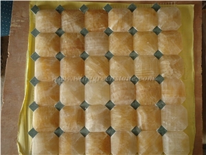 Yellow Onyx Mosaic, Basketweave Mosaic, Winggreen Yellow Onyx Mosaic, Basketweave Mosaic, Winggreen