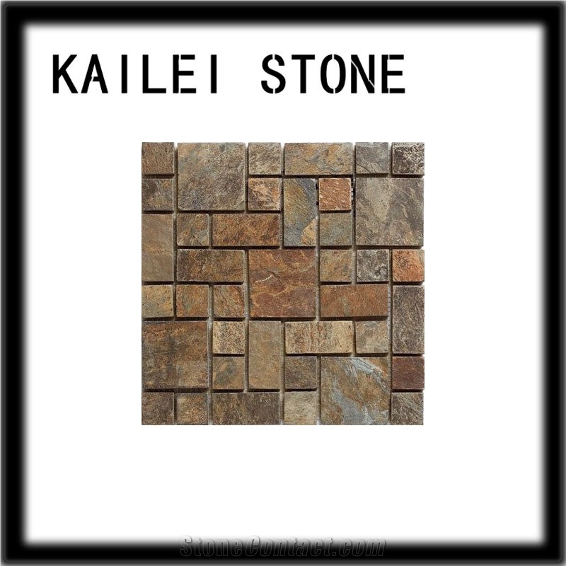 Natural Slate Mosaic Multi-Color, Rustic,Black, Green, Grey,Red,Gold Kitchen Wall Mosaic