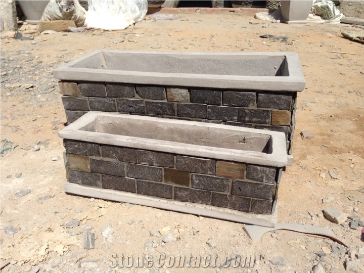 Stacked Stone Slate Pots - Black Slate Natural Garden Planters - Pebble Water Fountain - Drive Slate Fountain - Garden Stones River Pebbles Pots