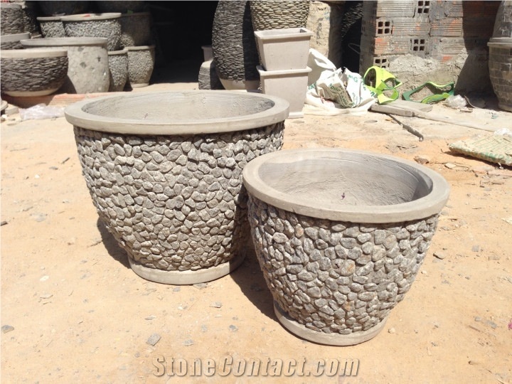 Stacked Stone Slate Pots - Black Slate Natural Garden Planters - Pebble Water Fountain - Drive Slate Fountain - Garden Stones River Pebbles Pots