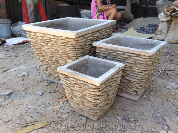 Stacked Stone Slate Pots - Black Slate Natural Garden Planters - Pebble Water Fountain - Drive Slate Fountain - Garden Stones River Pebbles Pots